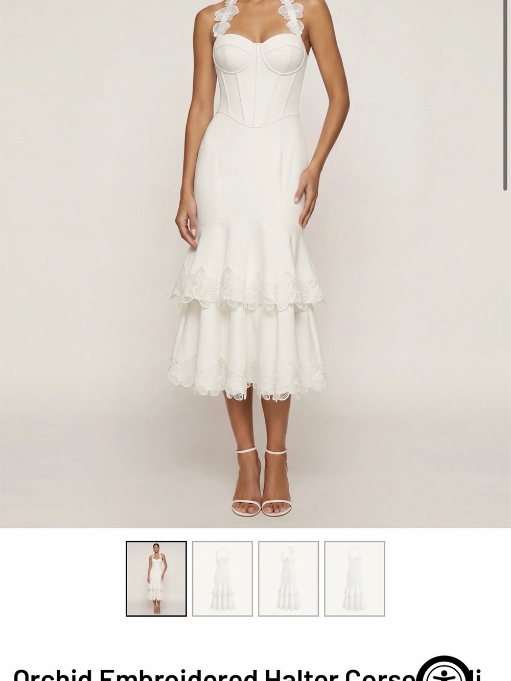 JW PEI White Halter Corset Tiered Midi Dress